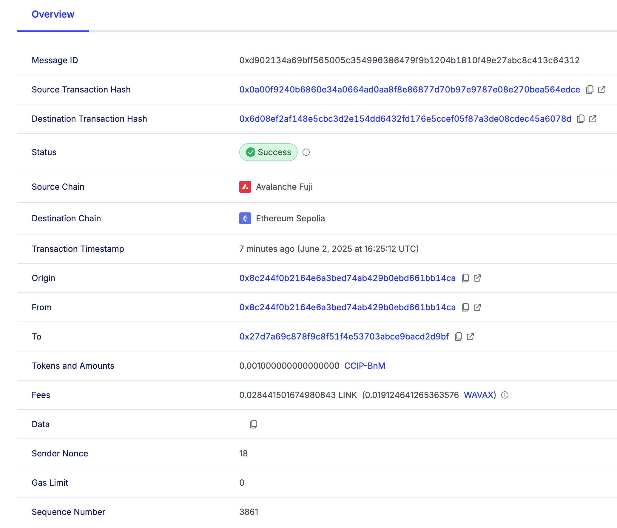 Chainlink CCIP Explorer transaction details